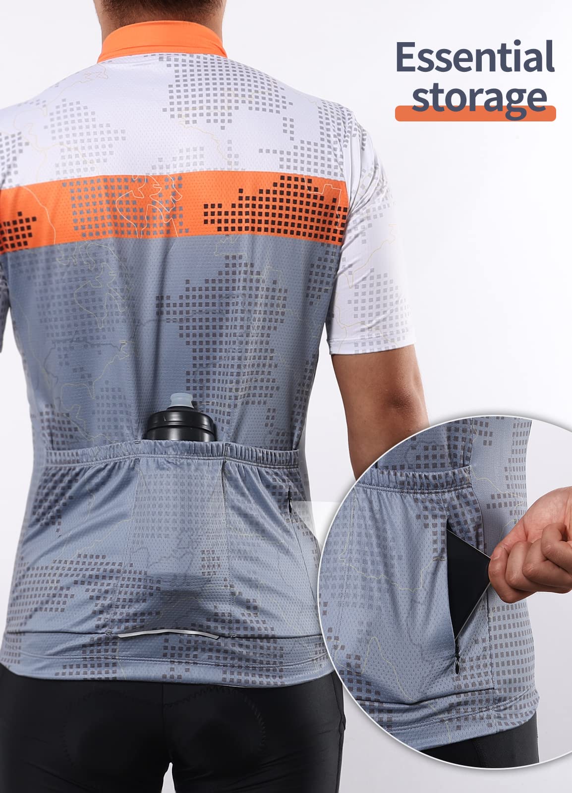 BERGRISAR Cycling Jersey Mens Short Sleeve Mtb Bike Shirts Cycling Tops with 3+1 Pockets Orange Size X-Large