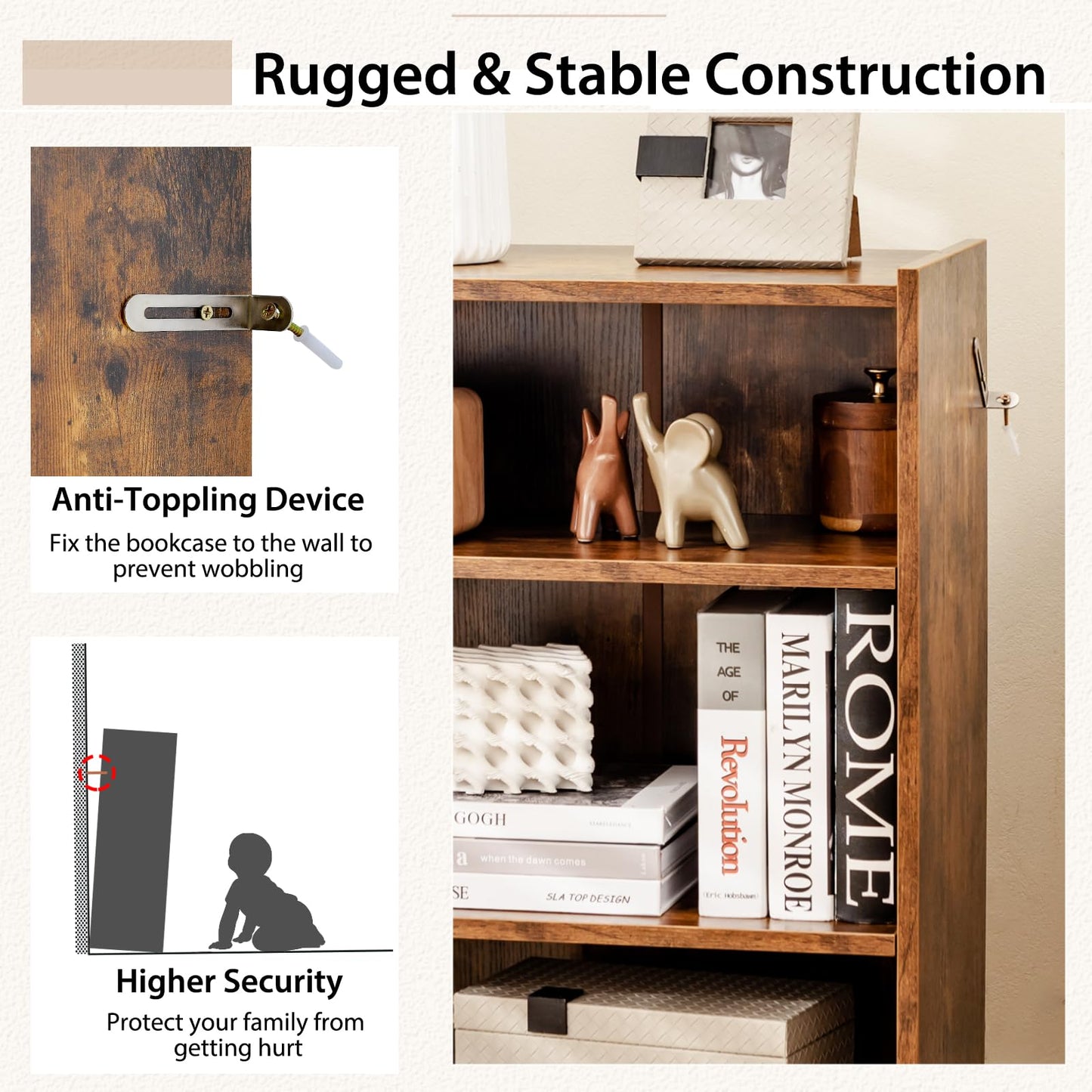 - SFAREST Wooden Bookcase | 3-Tier | Compact Storage Bookshelf -