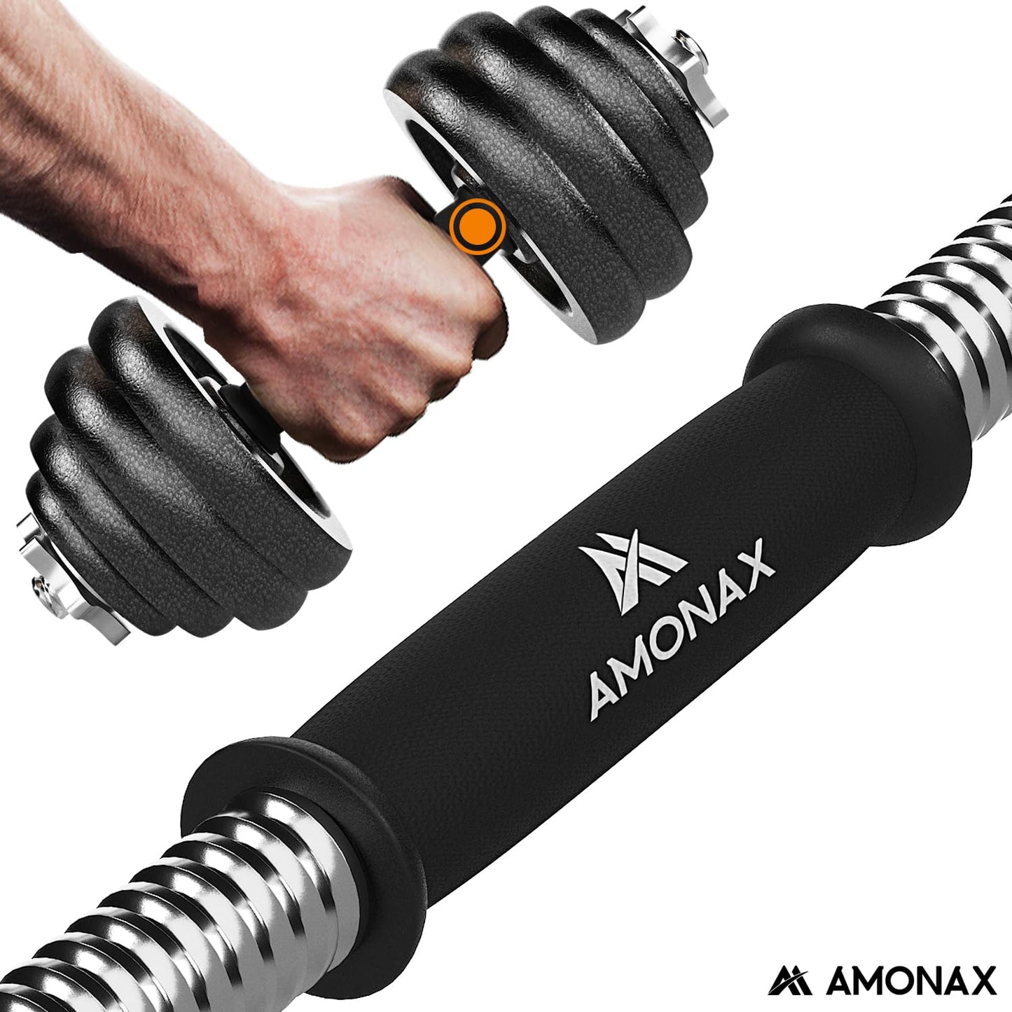 Amonax 30kg Cast Iron Adjustable Dumbbells Weight Set, Barbell Set Men Women, Strength Training Equipment Home Gym Fitness, Dumbell Pair Hand Weight, Bar Bells Free Weights for Weight Lifting