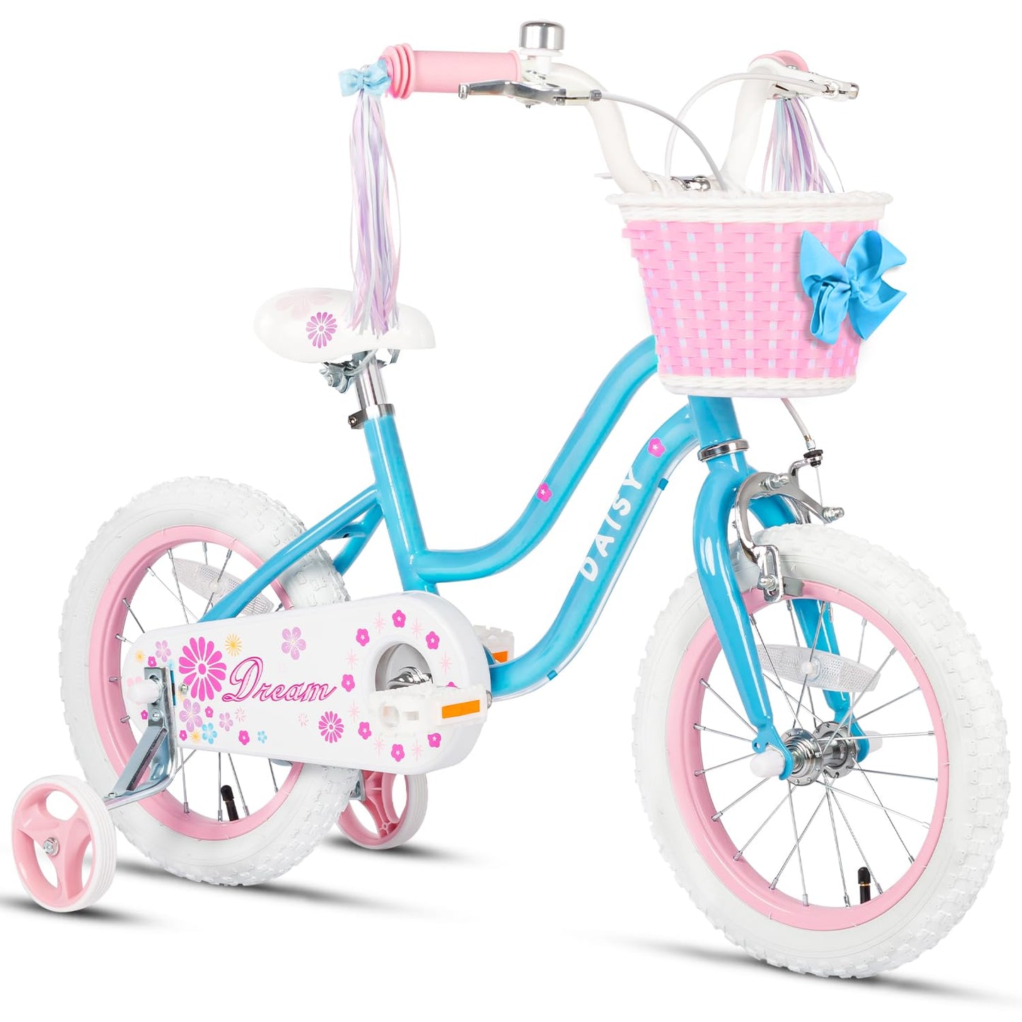 - Glerc Daisy Kids Bike | 14 Inch Girls Bike | 3 4 5 Years Old | Streamers, Basket,Stabilisers and Bell -
