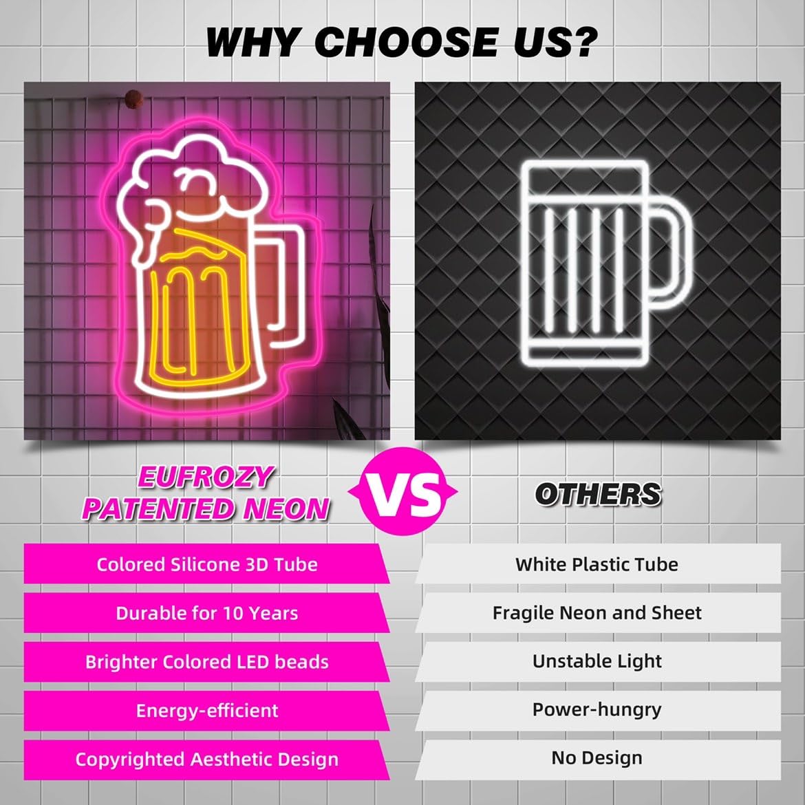 - Eufrozy Beer Neon Sign Light | Dimmable LED Neon Light Signs | Acrylic Board | USB Powered Wall Light -