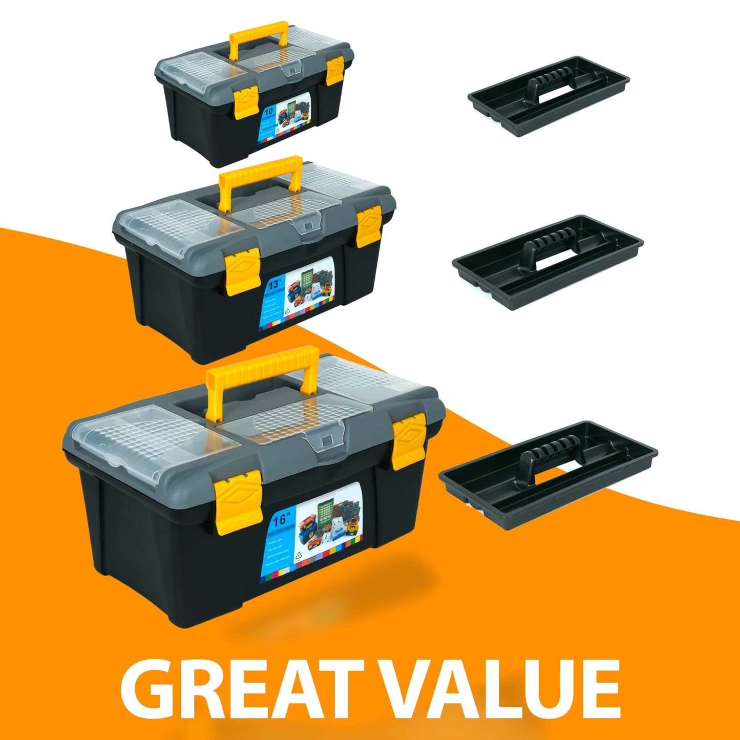 - ZENO 3 Piece Plastic Toolbox Organiser Set