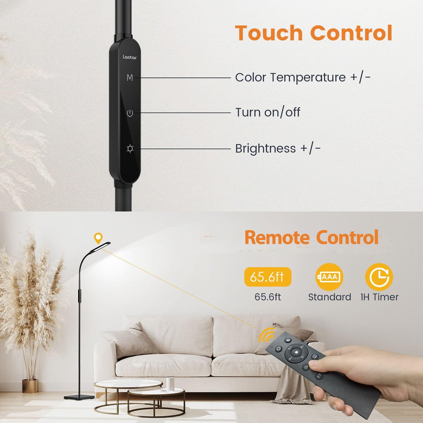- Lastar LED Floor Lamp | Reading Standing Lamp with Remote and Touch Control -