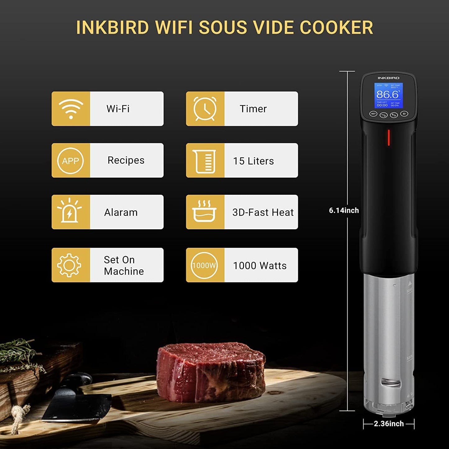 - Inkbird ISV-100W Sous Vide WiFi Cooker Immersion Circulator | Temperature Time and Touch Control Sous Vide Machine 1000 Watts -