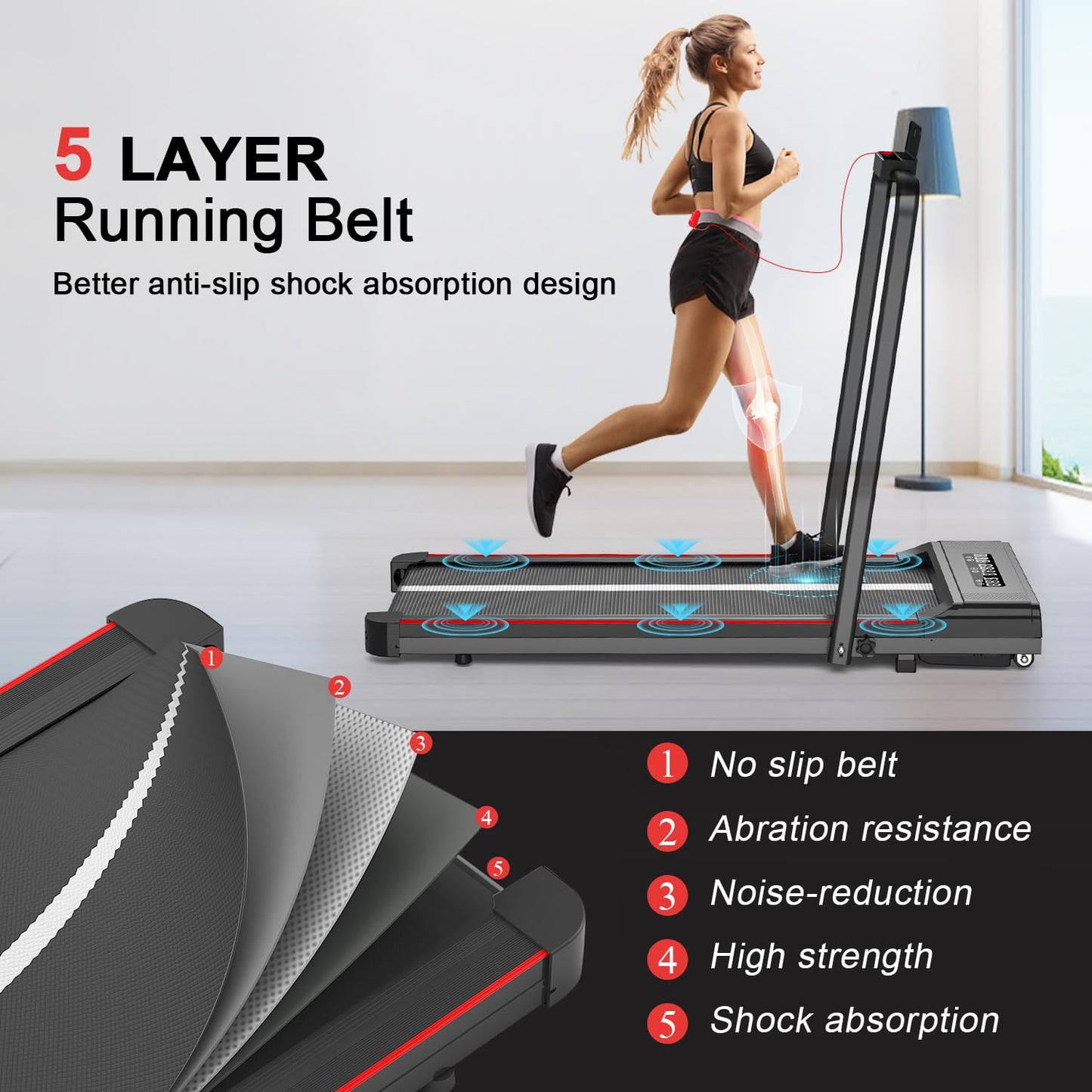 - HomeFitnessCode Folding Treadmill | 2 in 1 Under Desk Treadmill with Bluetooth Speaker -