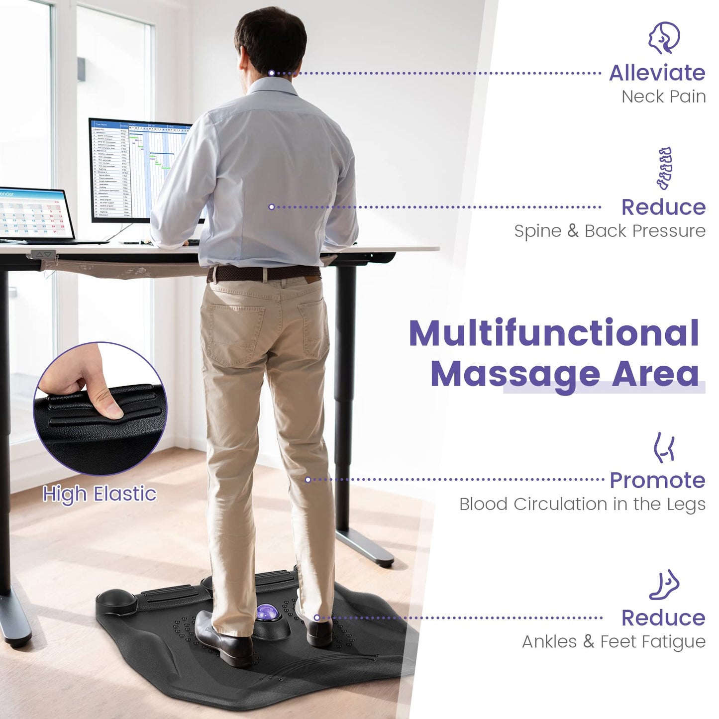 COSTWAY Anti Fatigue Mat, Ergonomic Standing Desk Mat, Acupuncture Foot Points Comfort Floor Mats for Home Kitchen Office (with Rolling Massage Ball)