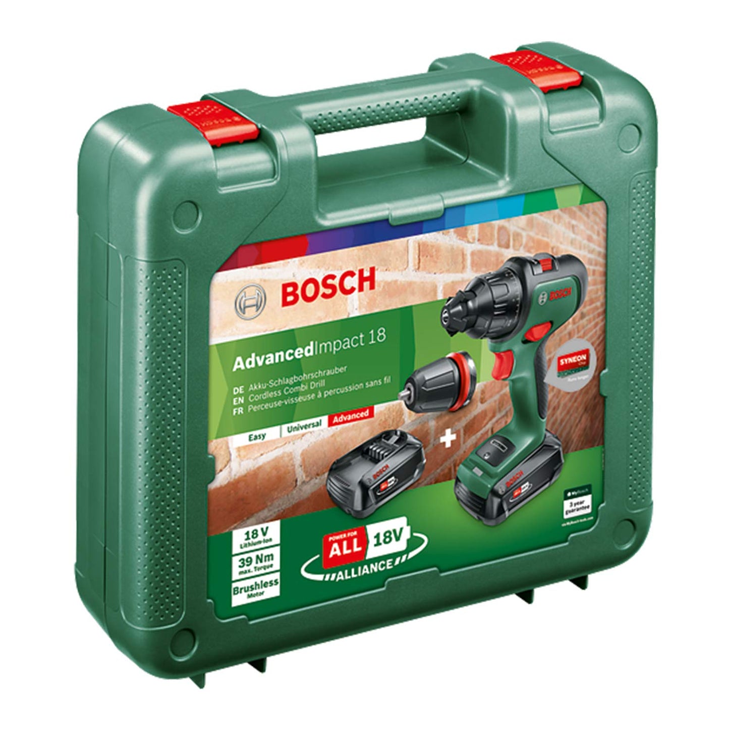 Bosch Cordless Combi Drill AdvancedImpact 18 (2x Batteries, 18 Volt System, in Carrying Case)