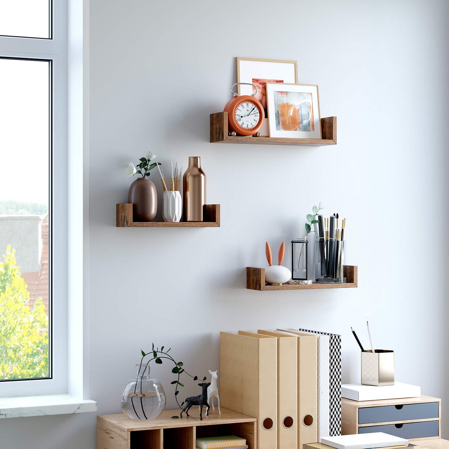 - VASAGLE Wall Shelves, Set of 3, Wall-Mounted Floating Shelves for Decorations, U-Shaped -