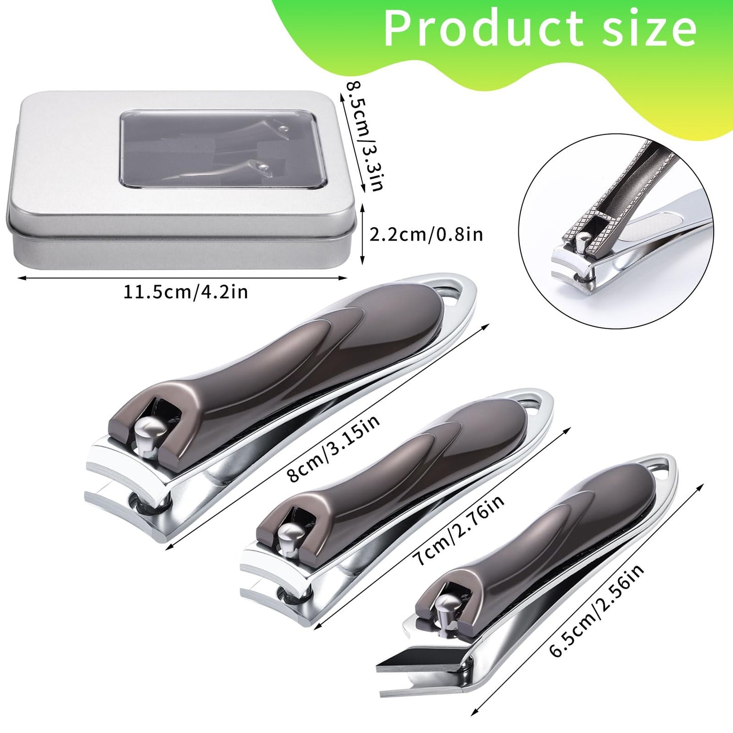 3Pcs Nail Clippers, Heavy Duty Nail Clippers Toenail Clippers with Box Stainless Steel Ultra Sharp Nail Cutter for Thick Fingernail Toenail Men and Women Grey