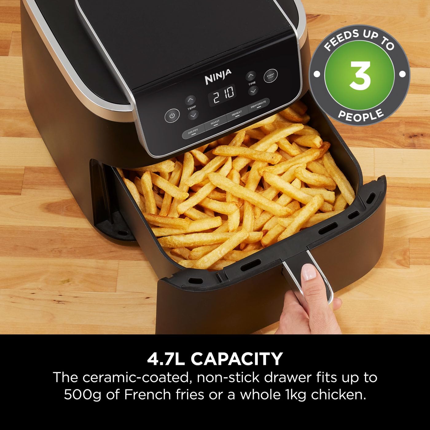 - Ninja Air Fryer PRO | 4.7L | Single Drawer | 4-in-1 | Air Fryer | Black -