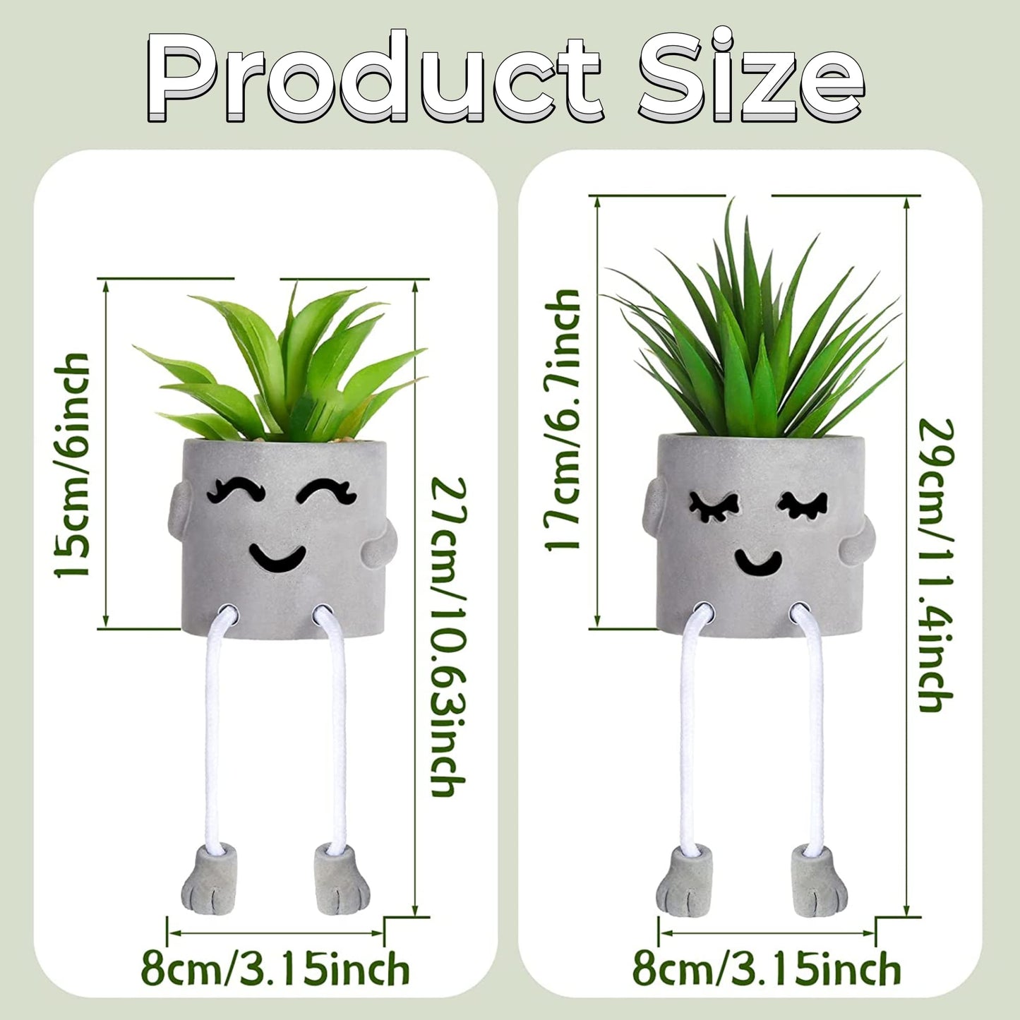Artificial Plants Indoor, Fake Succulent Plants with Hanging Leg, Plant Pots with Creative Emotional Cement, Faux Plants Home Decor for House Office Bedroom Living Room Table Desk Shelf (2Pcs)