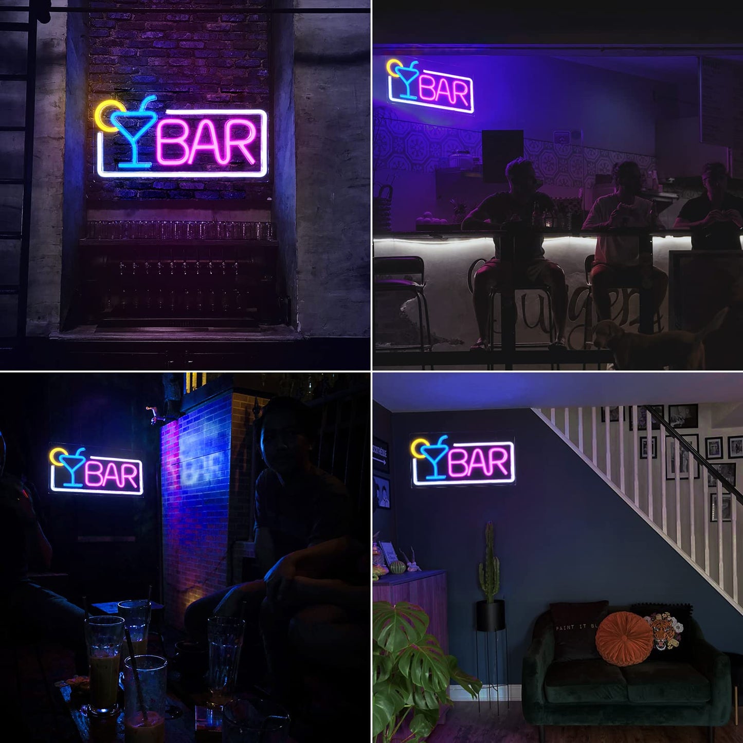Bar Neon Light Signs for Home Bar, Neon Signs for Wall Decor, Led Neon Light Beer Cocktail USB Powered with Dimmer & Switch, Light Up Neon Wall Signs for Pub Bistro Man Cave Party Gifts, 16.5"×8.7"