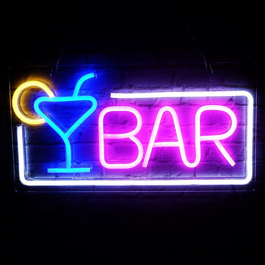 Bar Neon Light Signs for Home Bar, Neon Signs for Wall Decor, Led Neon Light Beer Cocktail USB Powered with Dimmer & Switch, Light Up Neon Wall Signs for Pub Bistro Man Cave Party Gifts, 16.5"×8.7"