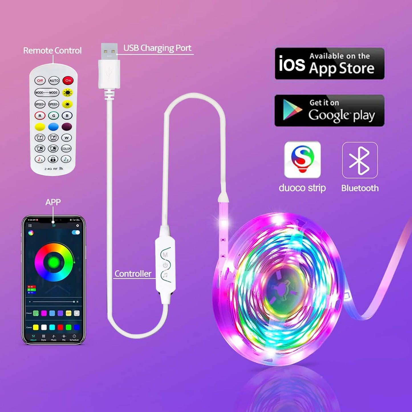 - FOLAI 2M Led Strip Lights | RGB Music Sync Color Changing Led Lights -