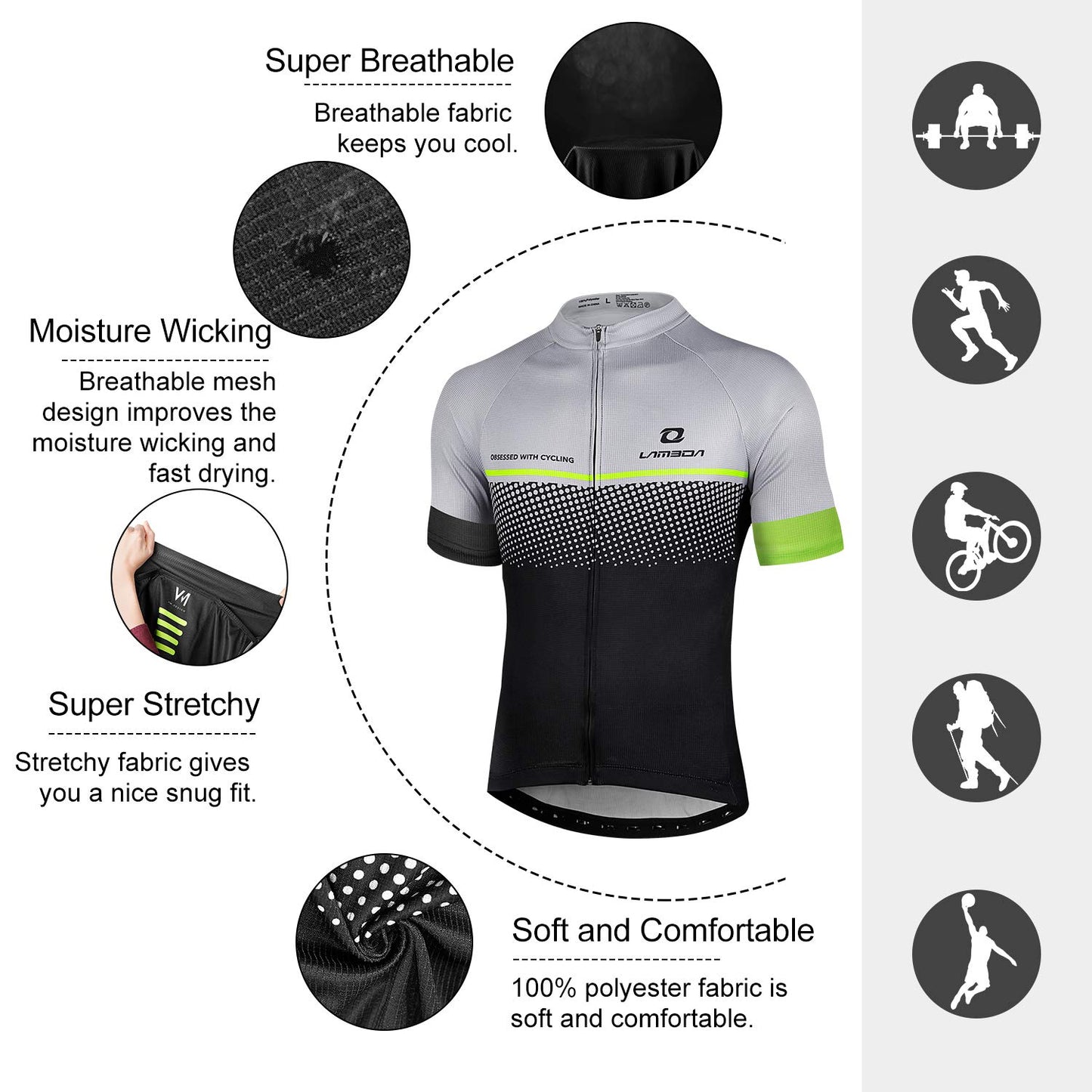 - LAMEDA Cycling Jersey | Mens Short Sleeve Top Bike Shirt | Summer Grey -