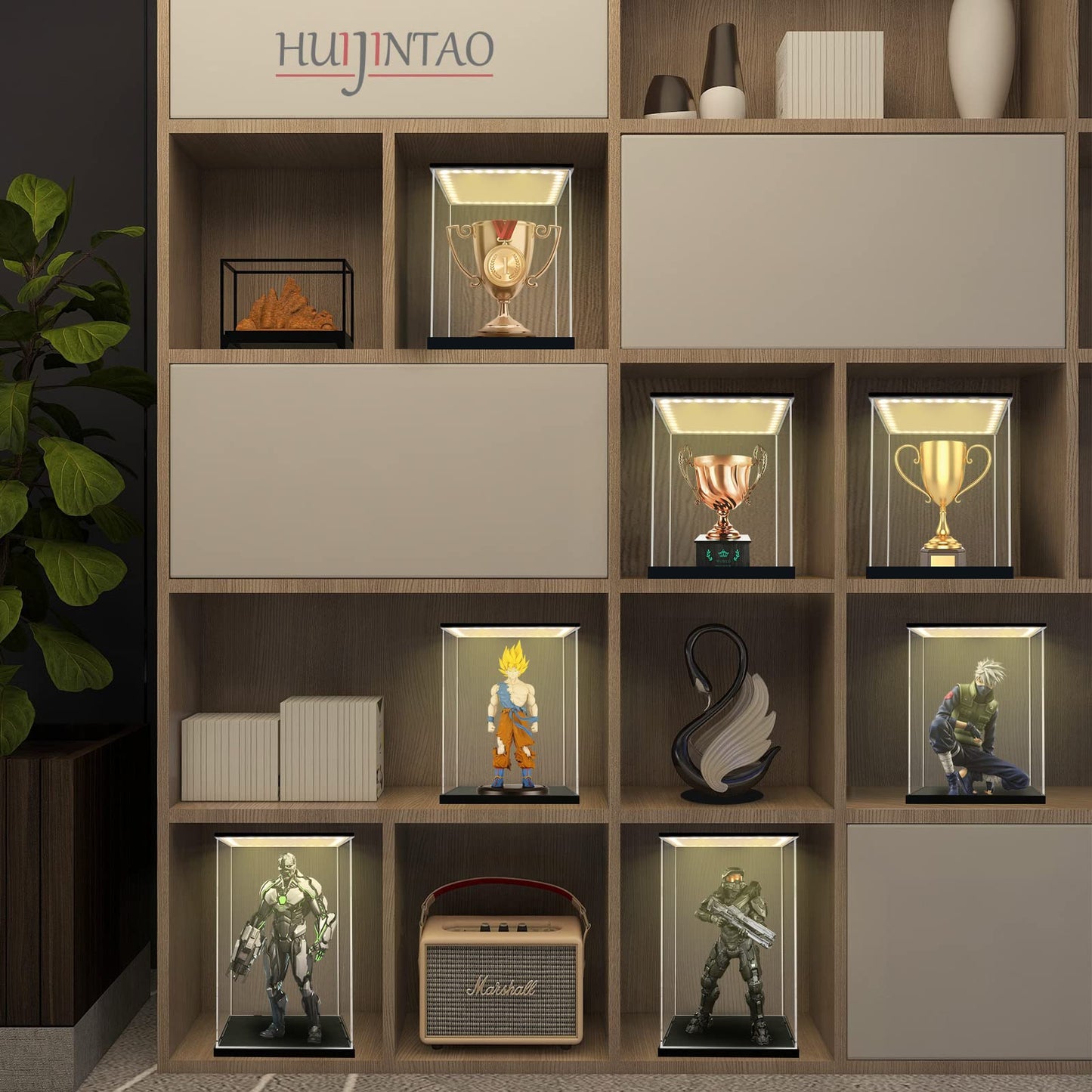 - Huijintao Clear Acrylic Display Case With Led Light | Dustproof Showcase For Toys & Collectibles -