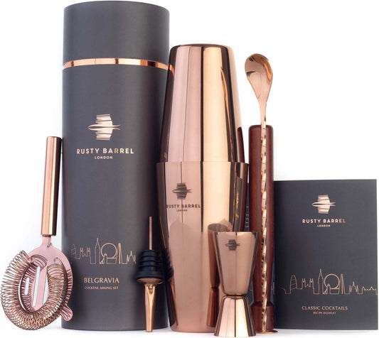 - Rusty Barrel Belgravia Cocktail Making Set | Cocktail Gift Set in Copper with Stainless Steel Boston Shaker -