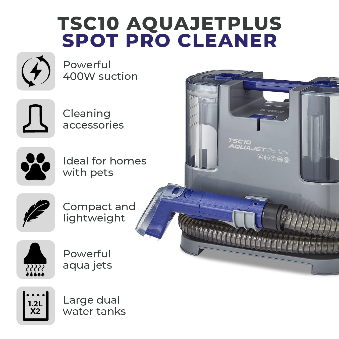 - Tower T548005 TSC10 AQUAJETPLUS | 1.2L Spot Cleaner | 400W -