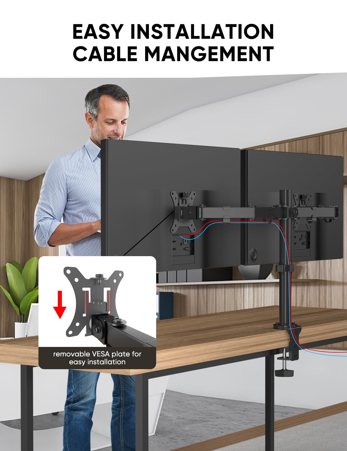 - FORGING MOUNT Ergonomic Dual Monitor Stand for 13-32 inch LCD LED PC Screens for Desks Monitor Stand Arm | Height Adjustable Arm Bracket Tilt 90° Swivel 180° Rotate 360° | VESA 75/100 -