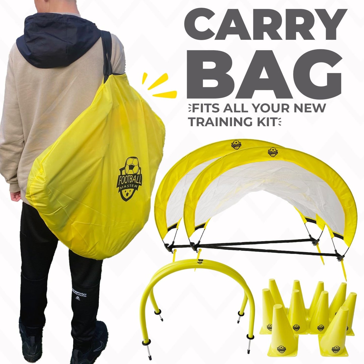 - Football Master ™ | Pop Up Goal Nets & Training Equipment | Includes 2 X Pop Up Goals 2 x Football Passing Arcs 10 X Training Cones -