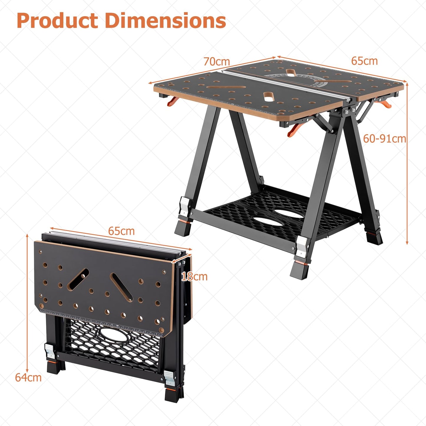 - TANGZON Folding Workbench | Height Adjustable | Flip-Top Work Bench -
