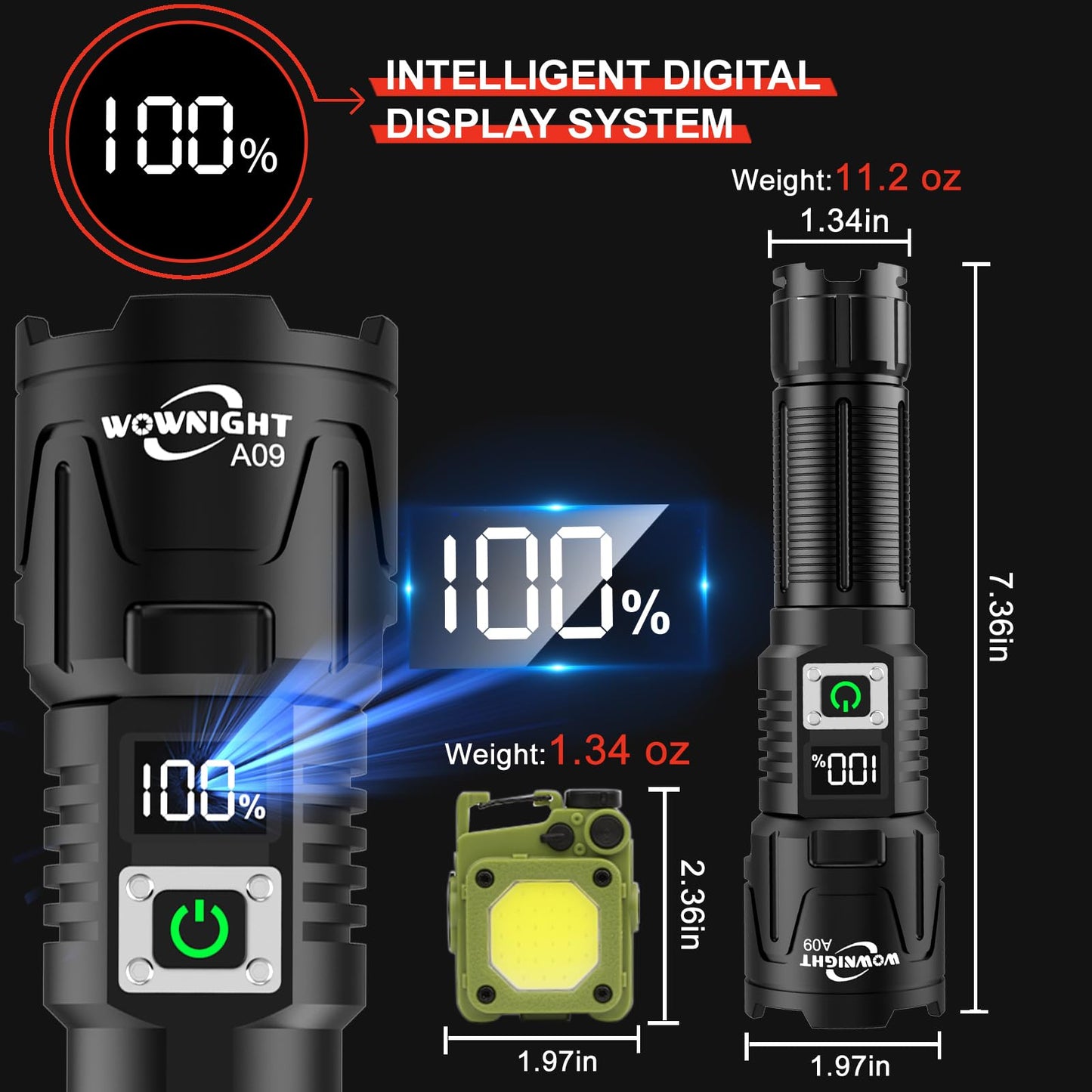 - WOWNIGHT Torches LED Super Bright Rechargeable, 30000 Lumens