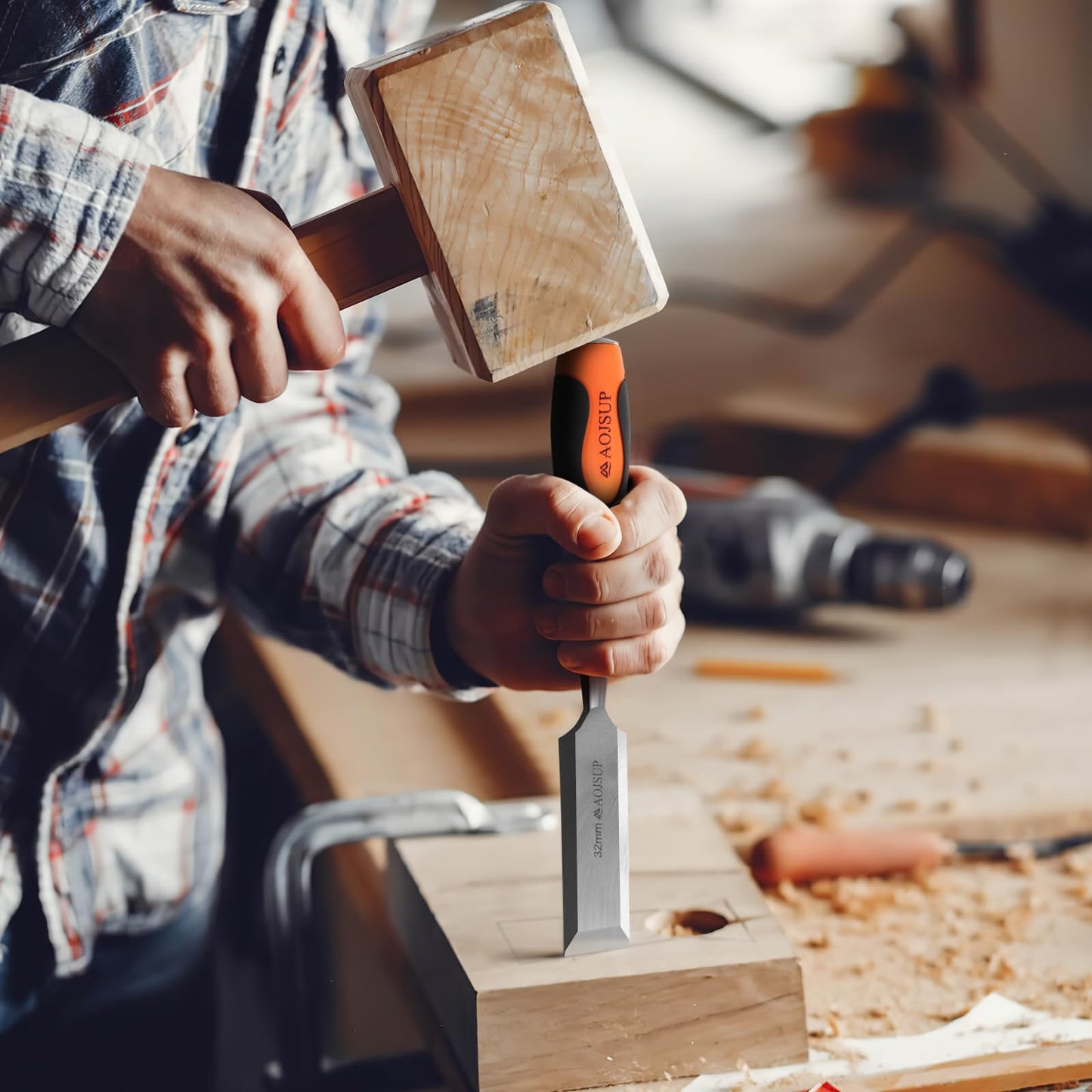 AojSup Wood Chisel Set, 6-Piece Woodworking Carving Chisels (6mm, 12mm,19mm, 25mm, 32mm, 38mm), Sharp Bevel Edge Chisels with Sharpening Stone, Perfect for Woodworking, Wood Carving and Sculpting