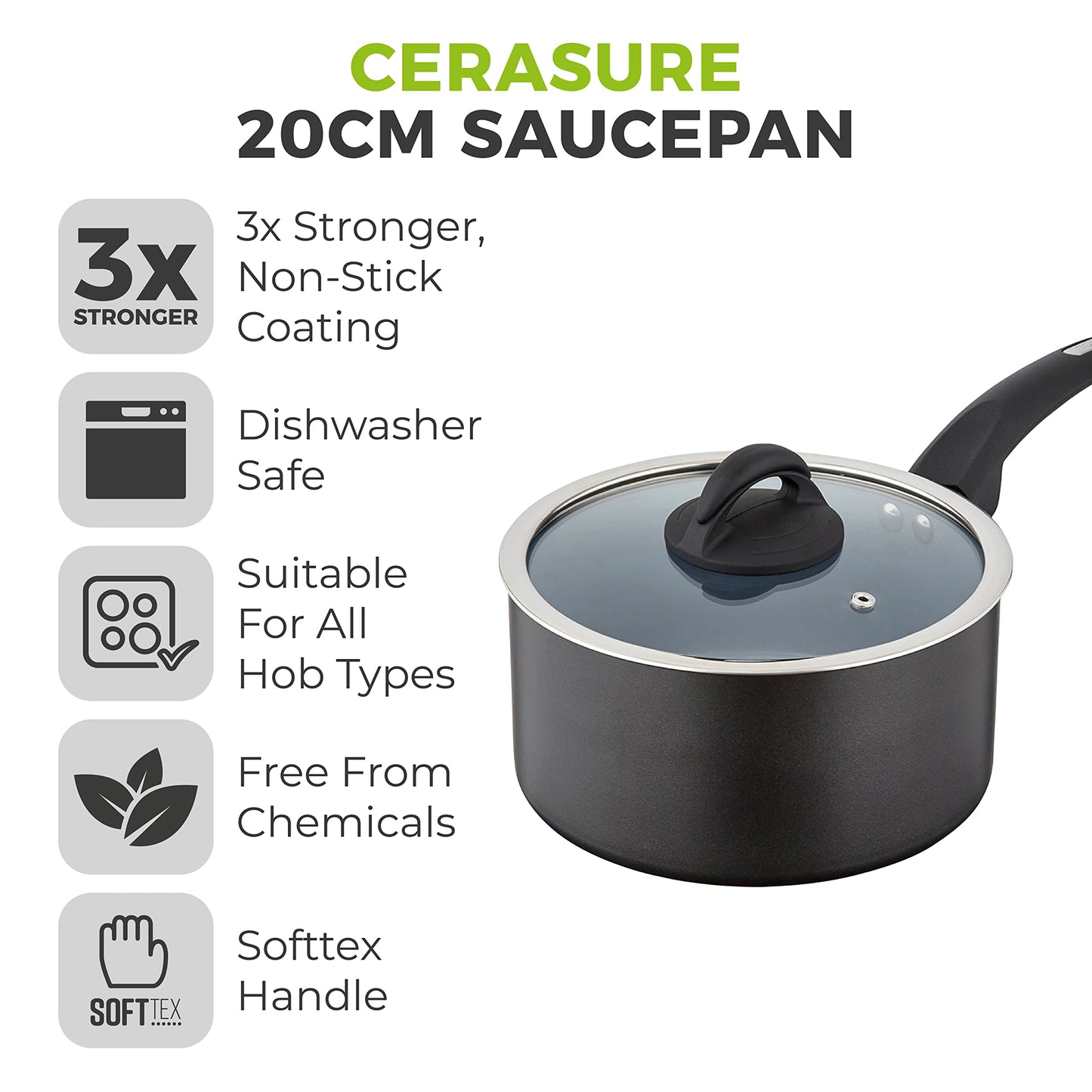 - Tower T80358 Cerasure | 20cm Saucepan | Non-Stick Coating -