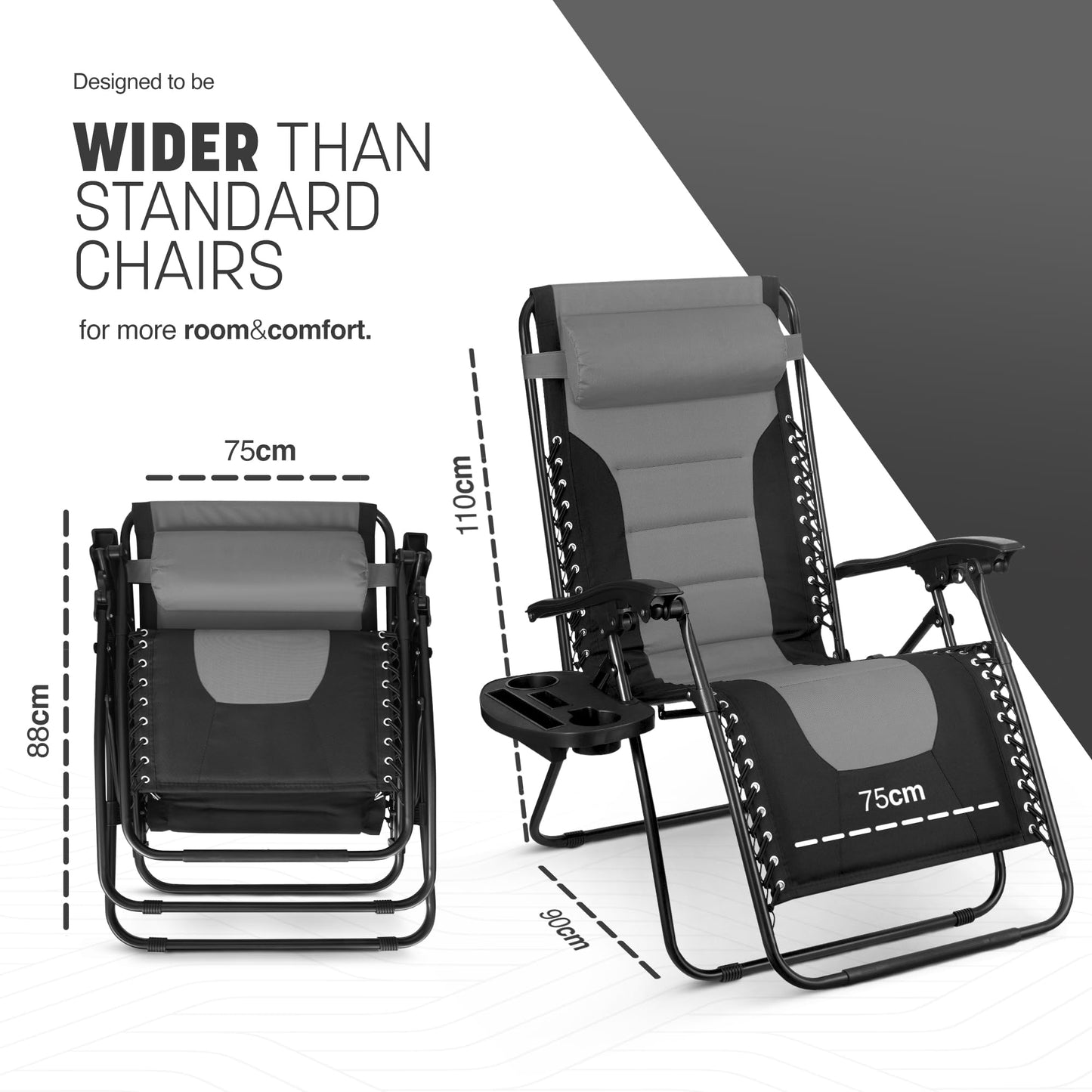 - KEPLIN Set of 2 XXL Premium Heavy Duty Textoline Zero Gravity Chairs | Luxurious Garden Recliners | Adjustable Headrest -