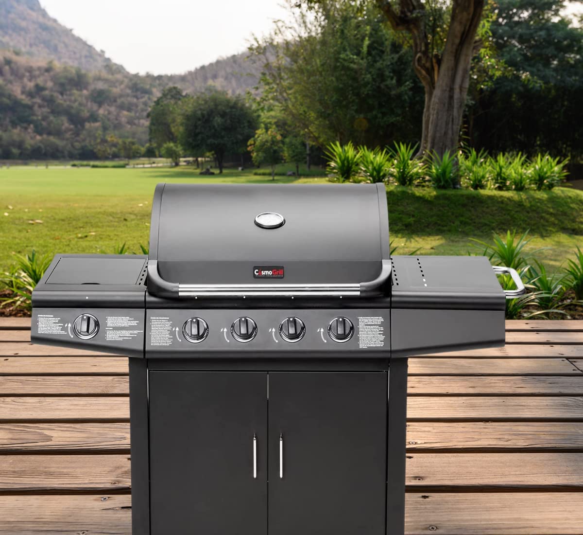 CosmoGrill Pro Deluxe 5 Gas Burner 4+1 Barbecue Grill, Stainless-Steel Warming Rack, Side-Burner, Built-in Temperature Gauge for Home Garden Party Outdoor Cooking (93411)