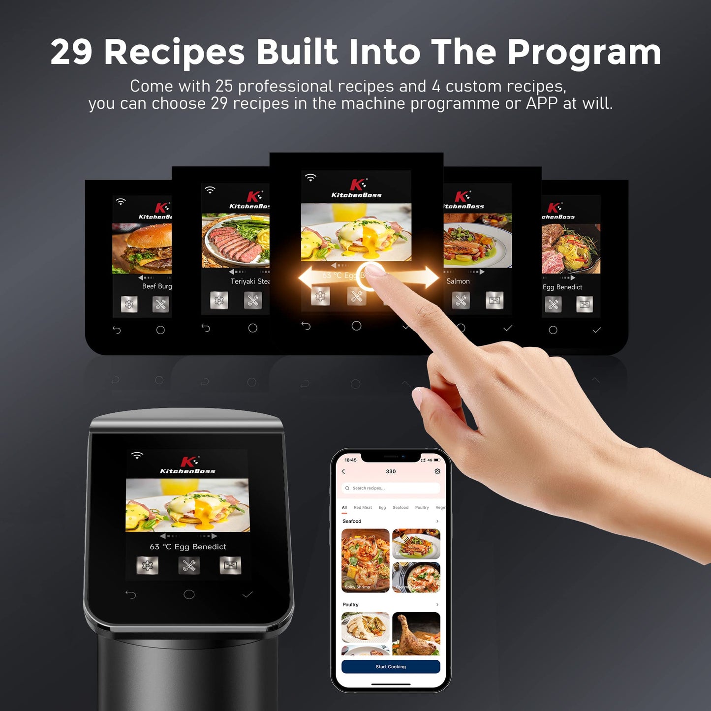 - KitchenBoss Sous Vide Machine WIFI Precision Cooker | 1100 Watts App Temperature Control 40°C-90°C | IPX7 Immersion Circulator -