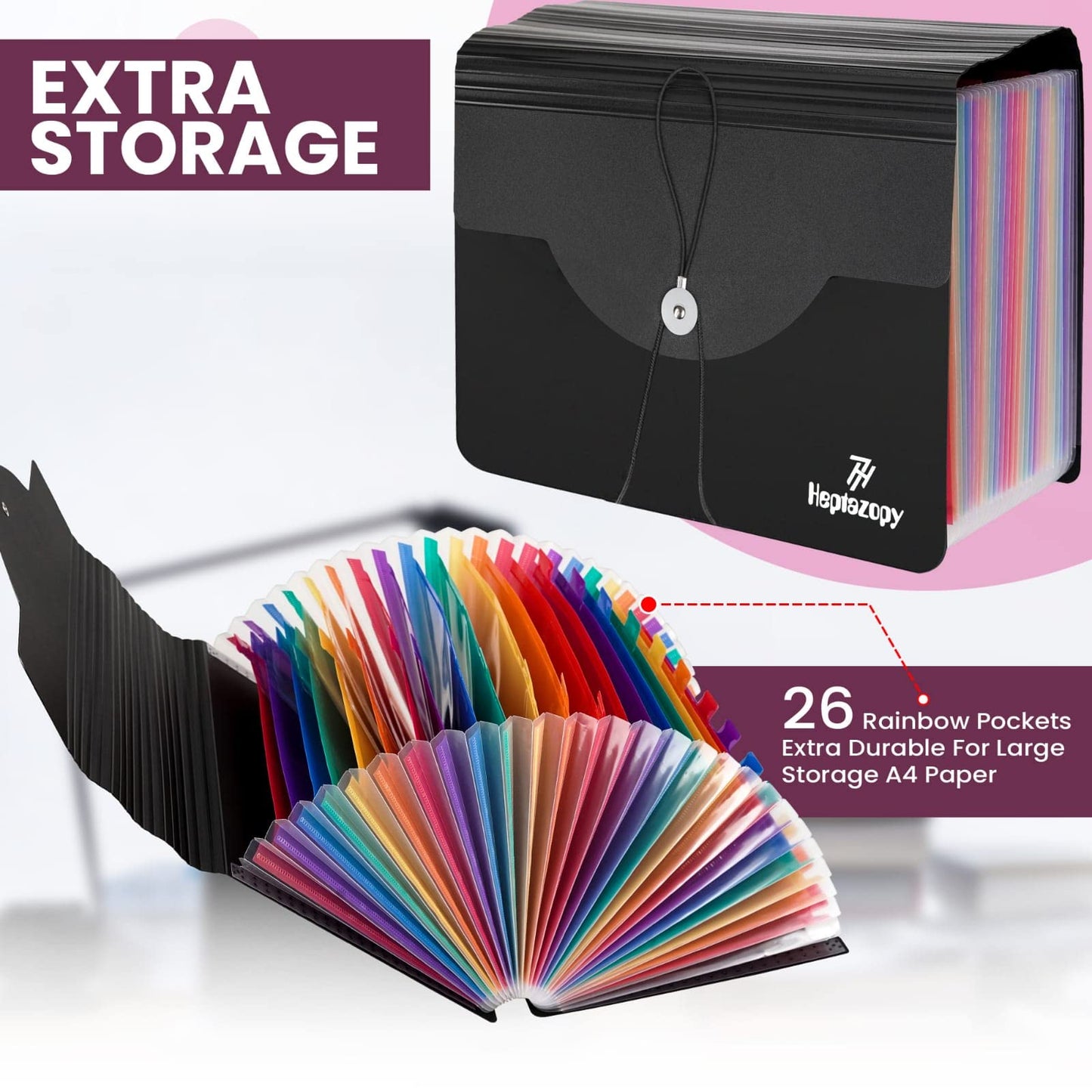 - File Organiser | 26 Folders for Paperwork A4 with Clips | Unique Design | 34 x 25 x 4 cm Quality PP Document Organiser | Flap & Elastic Cord Closure Comes with Labels, Tags & Sticker Card -