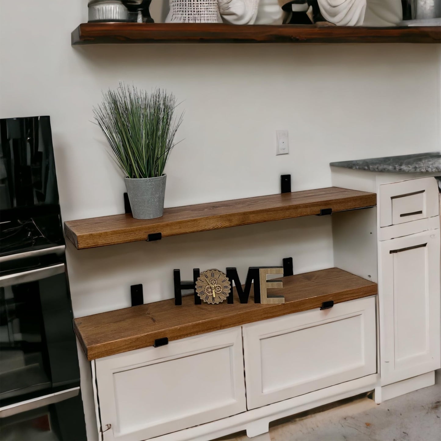 - MKGT Rustic Wooden Shelves | Wall-Mounted Handcrafted Floating Shelves | Set of 2, 50 cm Long -