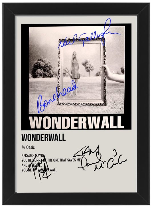 - Oasis Wonderwall Album Song Cover Signed Poster -