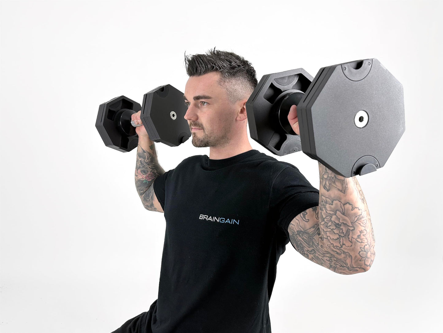 BRAINGAIN 16-in-1 40kg Octagon Adjustable Dumbbells PAIR Weight Set Affordable Dumbbells Adjustable Weights Space Saver Dumbbells for Home 2x 40KG (80kg total)