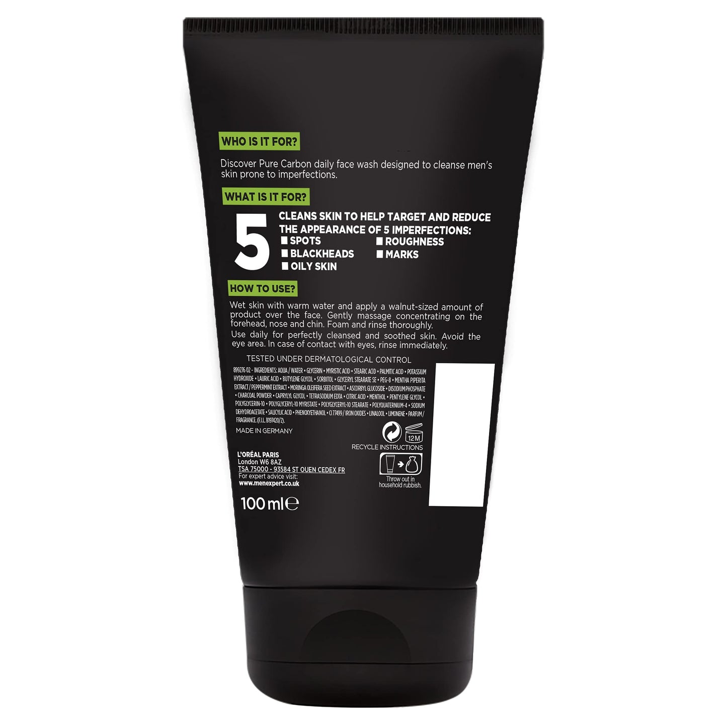 - L'Oreal Paris Men Expert Face Wash | Pure Charcoal, Glycerin, and Salicylic acid | Blackhead Cleanser for Men -