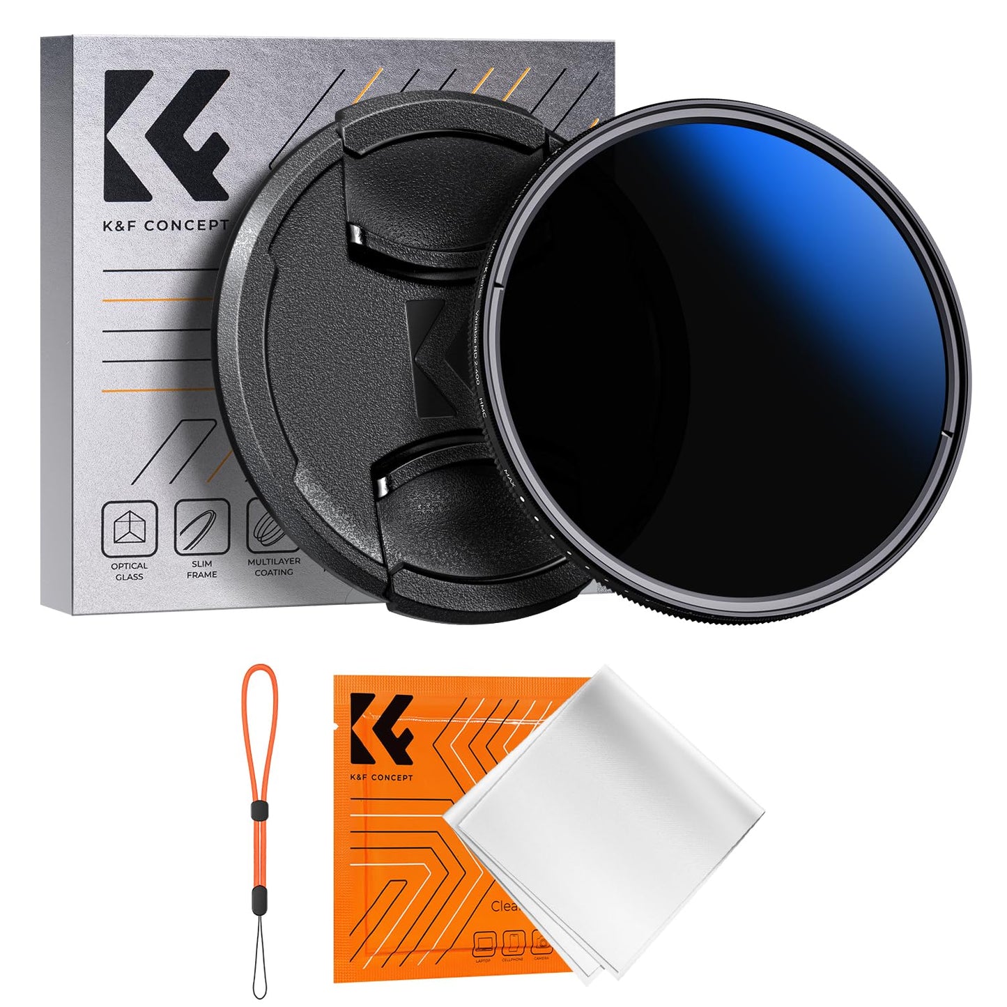 - K&F Concept 52mm Variable ND2-400 Filter | Lens Cap | Cleaning Cloth | Slim ND for Camera Lens -