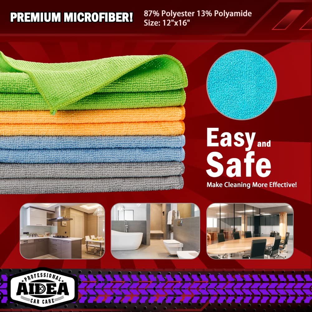 AIDEA Microfibre Cloth 24 Pack-Premium All-Purpose Cleaning Cloths for Cars-Soft & Absorbent Lint Free Streak Free Wash Cloth for House, Kitchen, Windows,30X40CM