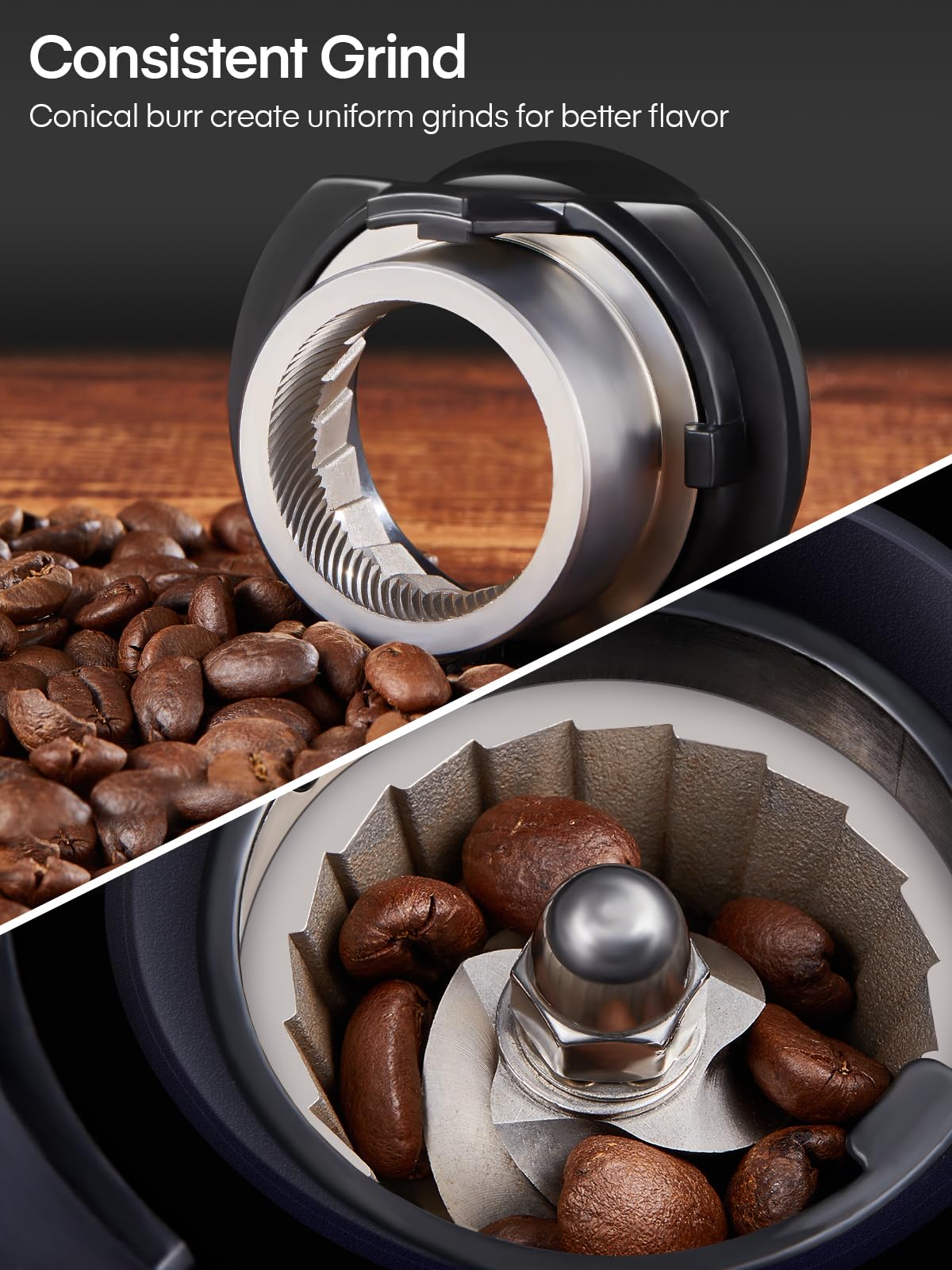 - FOHERE Anti-static Conical Burr Coffee Grinder | Adjustable Burr Mill with 35 Precise Grind Setting | Espresso, Drip Coffee, French Press, Black -