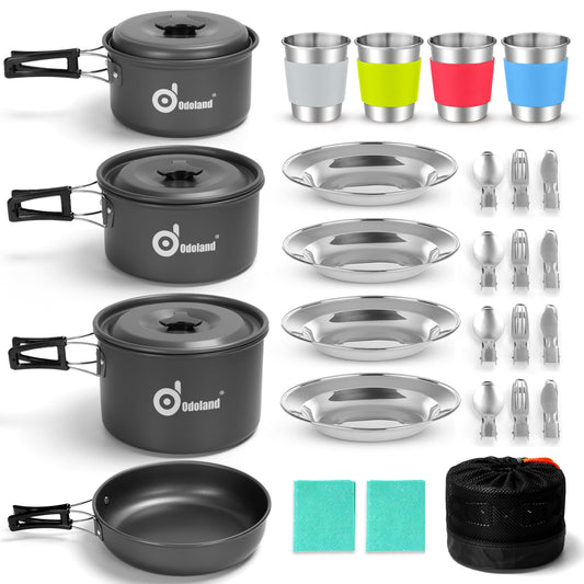 - Odoland Camping Cookware Kit for 4 People | Non-Stick -