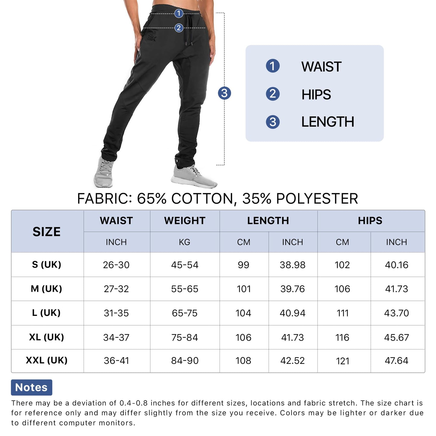 BROKIG Mens Gym Joggers Sweatpants, Causal Slim Fit Running Trousers Tracksuit Jogging Bottoms with Double Pockets(Small,Grey)