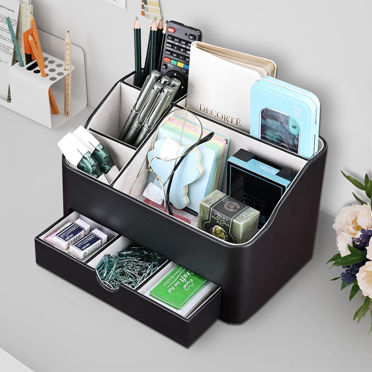 - KINGFOM Desk Tidy Organiser | Leather Desk Organiser -