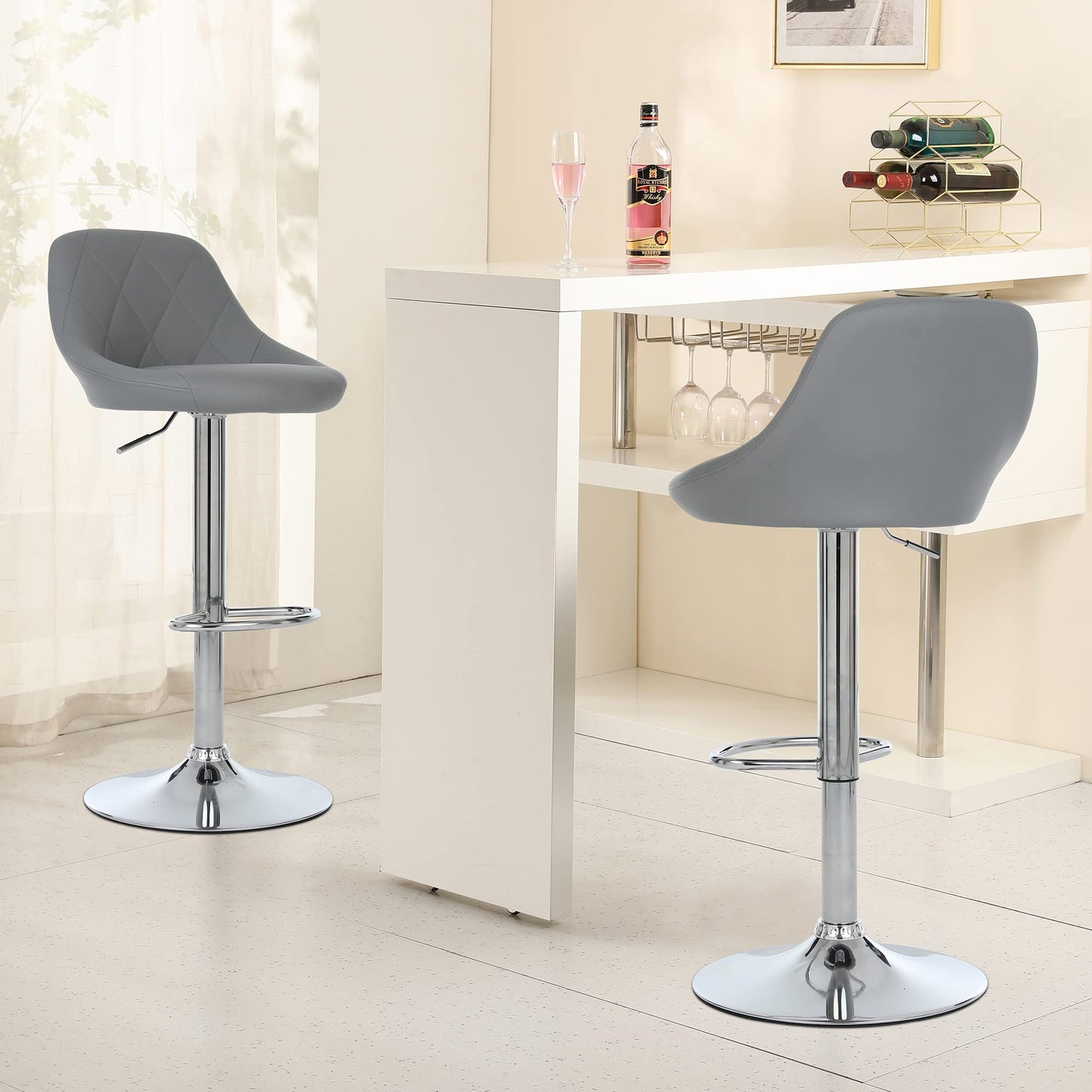 - Millhouse Modern Bar Stools Set | Leatherette Exterior | Adjustable Swivel Gas Lift -