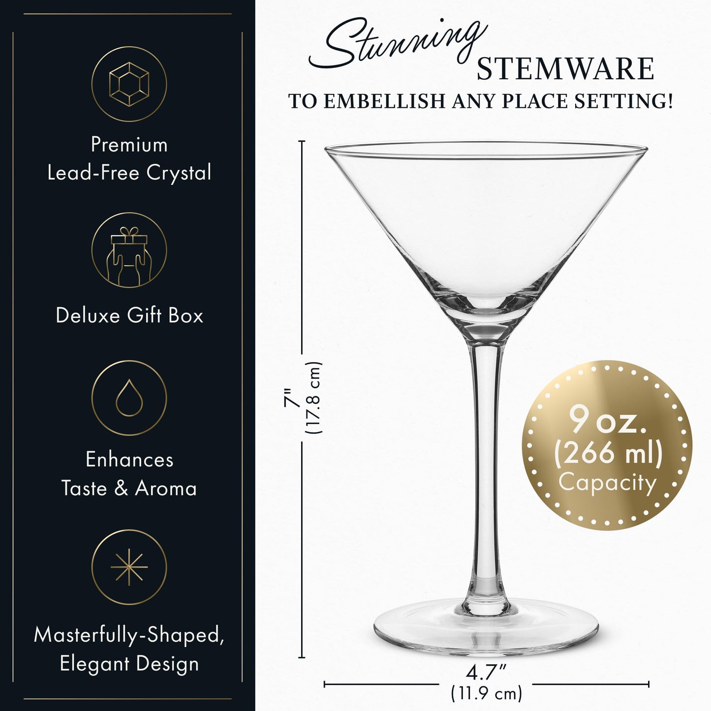 - ELIXIR GLASSWARE Martini Glasses Set of 4 | Hand Blown Crystal Martini Glasses -