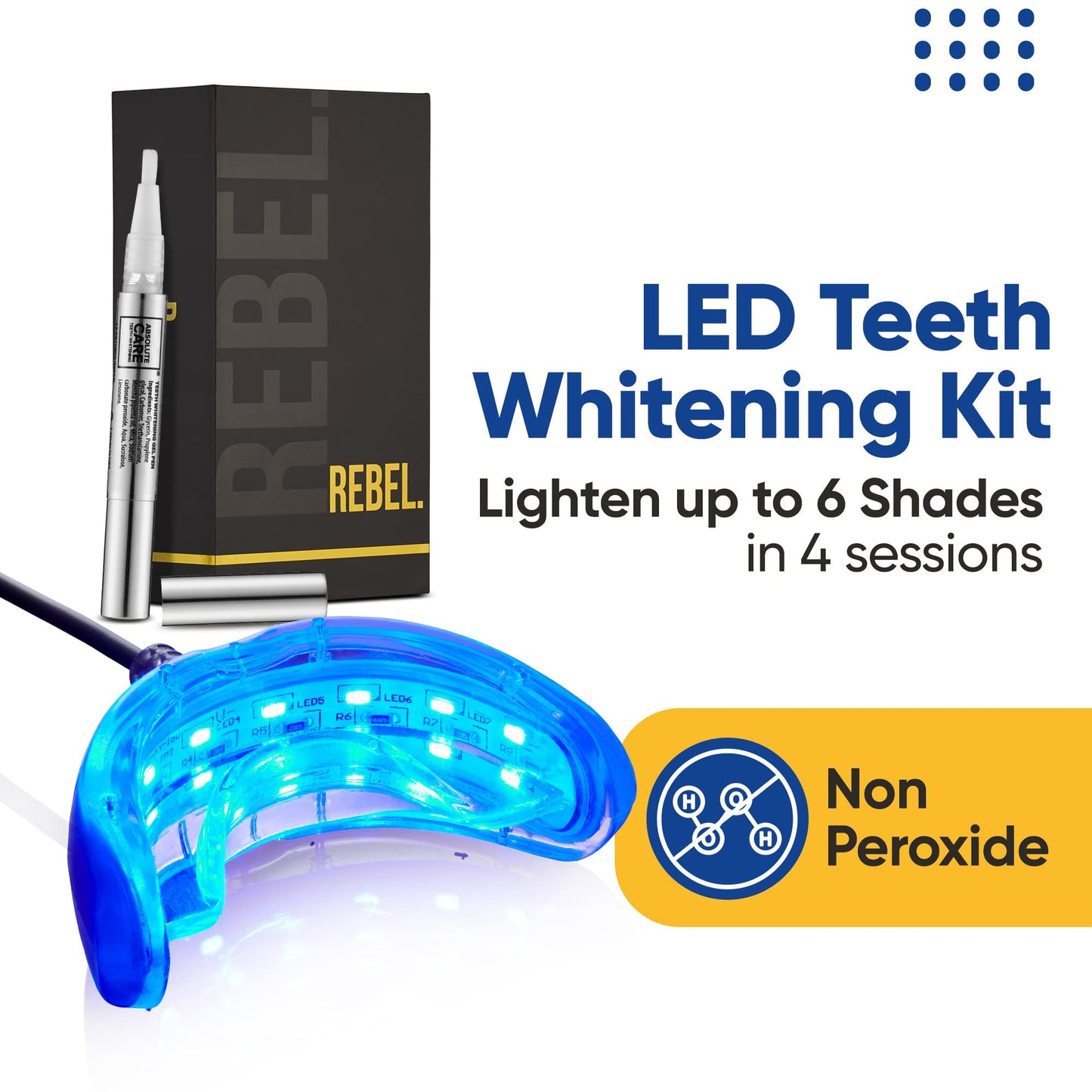 - Rebel Teeth Whitening Kit |Teeth Whitening Pen with Cool Blue LED Light -