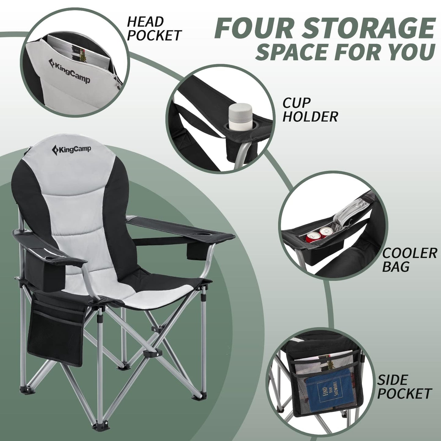 - KingCamp XL Heavy Duty Camping Chair | Lumbar Back Support | High Back -