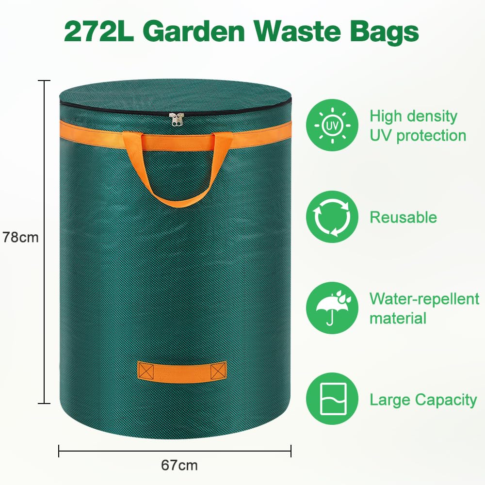 - Eurhomewit 3 Pcs Green Garden Waste Bags 272L -
