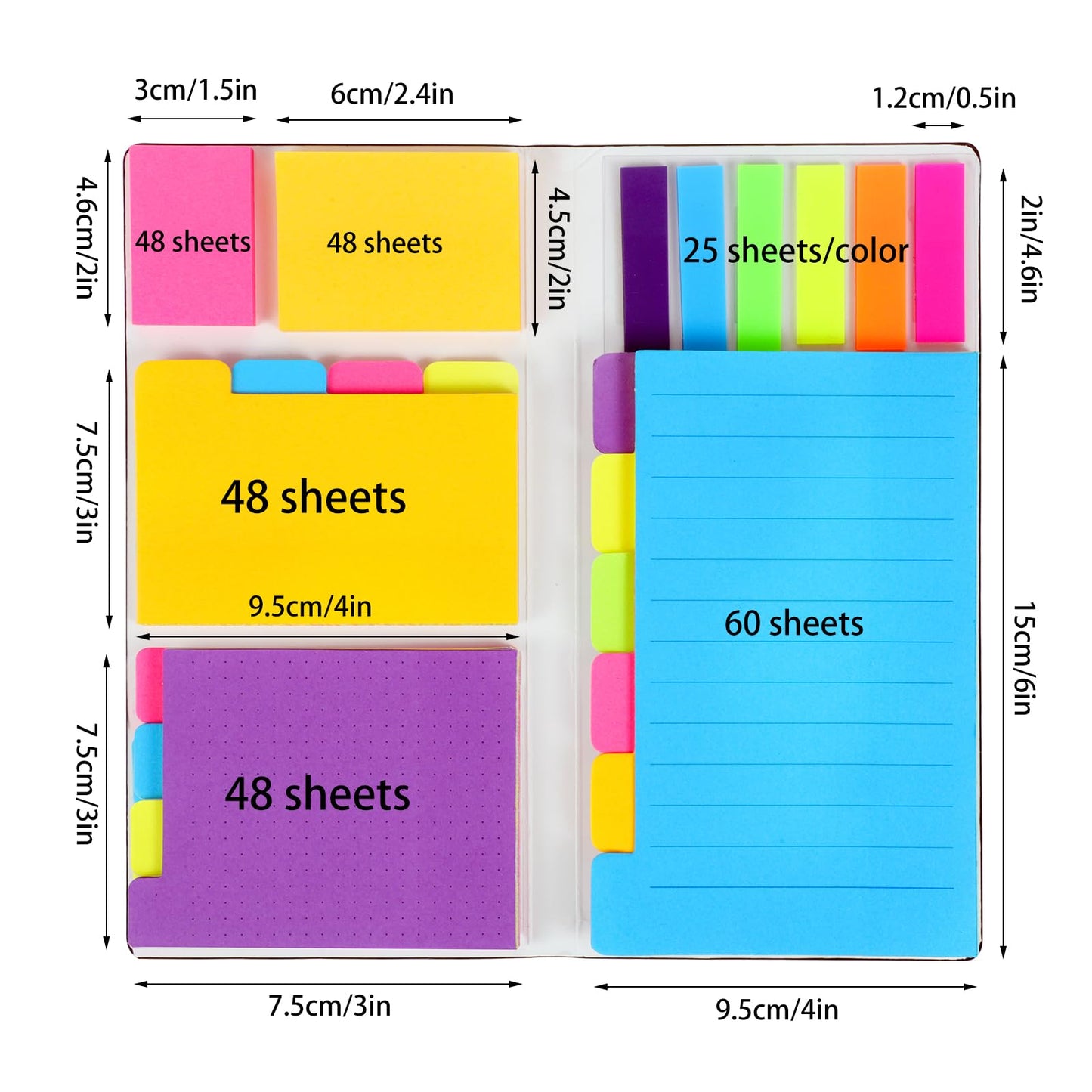 400 Pcs Sticky Notes Set, Multicolor Adhesive Notes with PU Leather Cover, Student Essentials Index Flags Pads for Books, Folders, Index,School Office Supplies