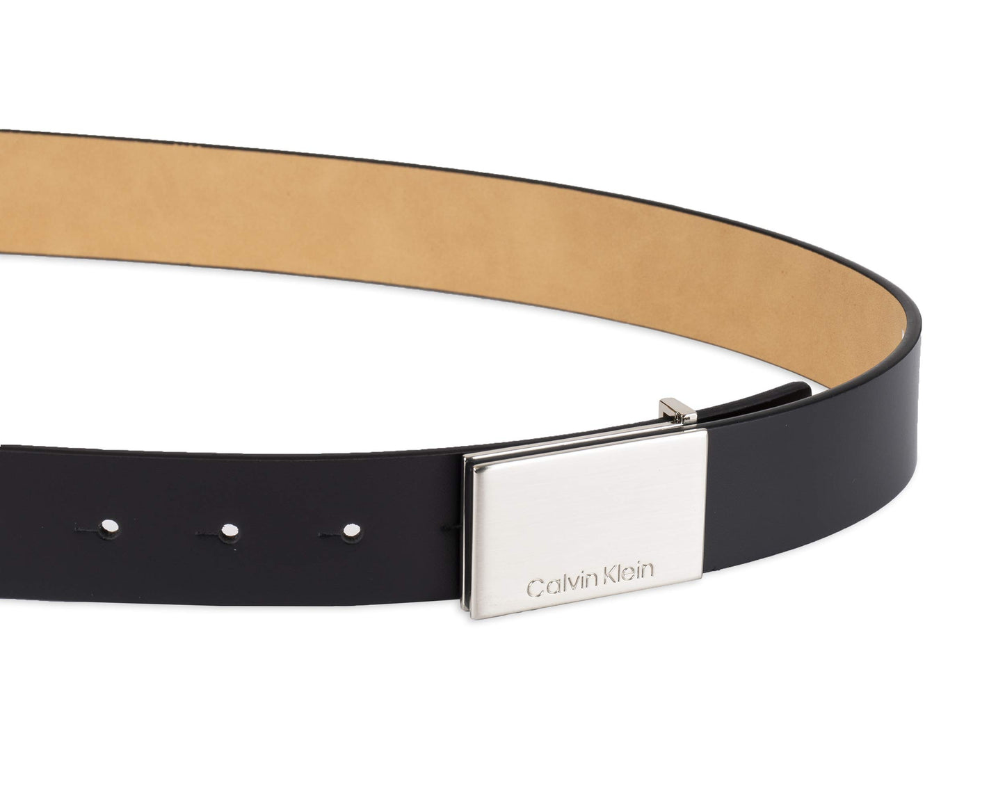 Calvin Klein Men's Logo Buckle Belt, Dark Black, Large