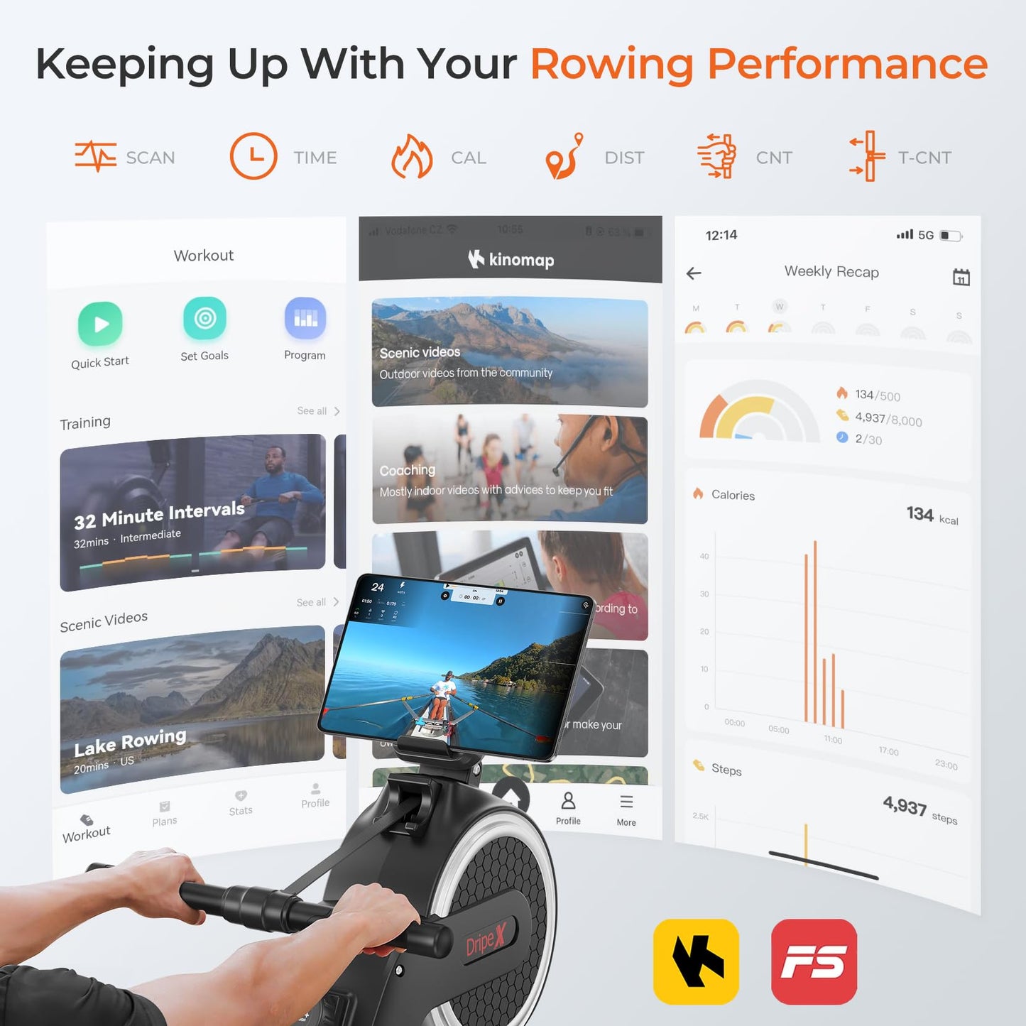 - Dripex Magnetic Rowing Machine with Aluminum Slide Rail | 16 Levels of Adjustable Resistance | Max Weight Capacity 265 Lbs for Home Gym | LCD App/Monitor -